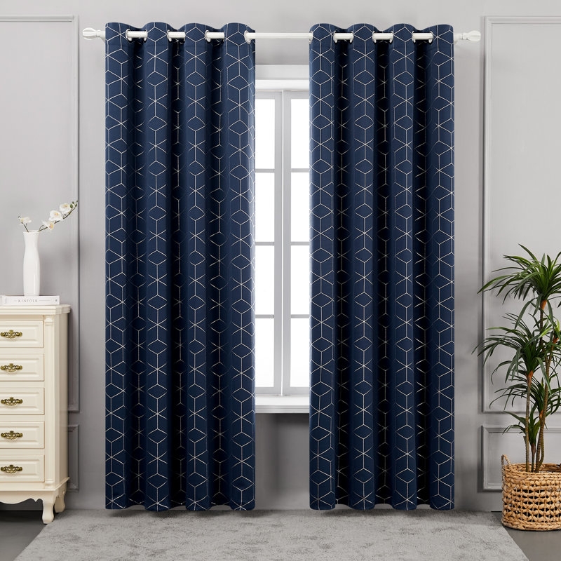 Deconovo Silver Diamond Pattern Curtain Pair, 52" W x 72" L, Orange Flame