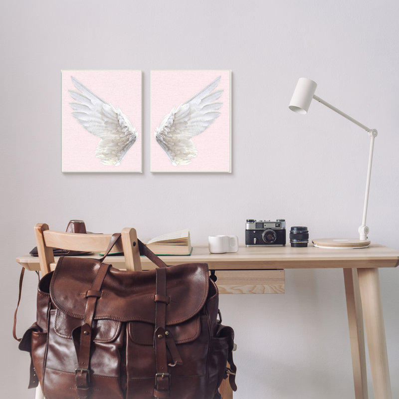 "Pink Wings", ensemble de 2 plaques murales, H 10 po x l 15 po x P 0,5 po, Bois