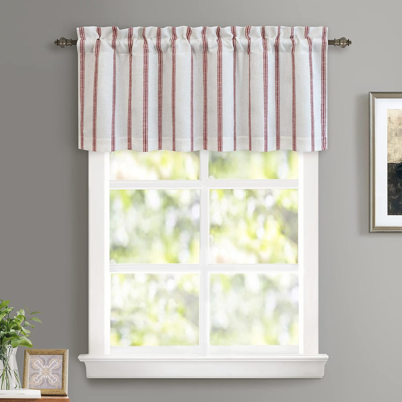 Mudge Farmhouse Striped Linen Double Layer Thermal Insulated Room Darkening  Window ValancesRod Pocket Vertical Striped Kitchen Valance for Bathroom