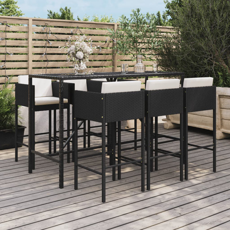 Ensemble de bar en métal avec tabourets, Noir, 6