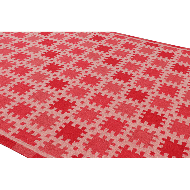 Rug & Kilim’S Scandinavian Rug In Pink And Red With Geometric Patterns, Rectangle 10' x 14'