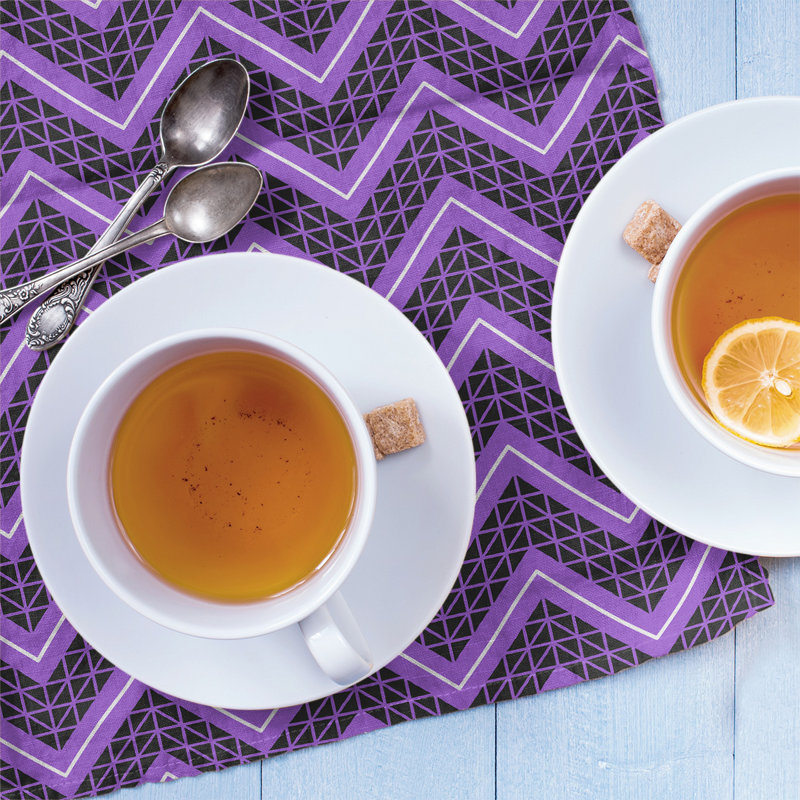 Stephenie Tea Towel Kitchen Towel, White/Dark Purple/Purple, Poly Twill