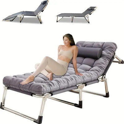 Outdoor Extra Large Portable Folding Camping Bed, 28.7 Inch Adjustable Adult Lounger With Pillow, Heavy Duty Oxford Cloth 1200D Mattress, 500 Pound Weight Loading Capacity, Suitable For Travel, Outdoor Use Only