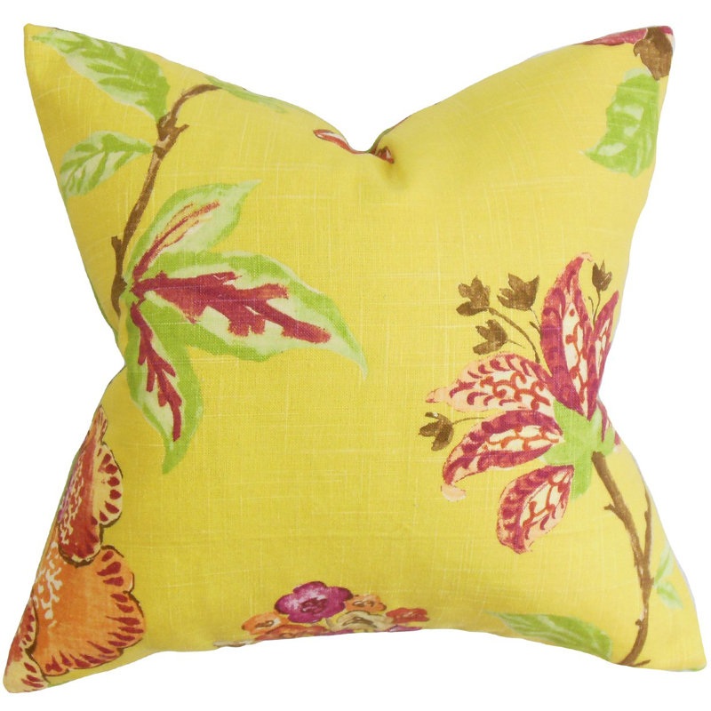 Coussin décoratif floral Xois, 20 po x 20 po, Ensoleillé