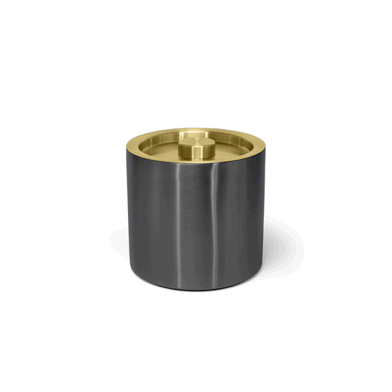 Seau à glace rond en acier inoxydable brossé, Noir mat / Laiton mat