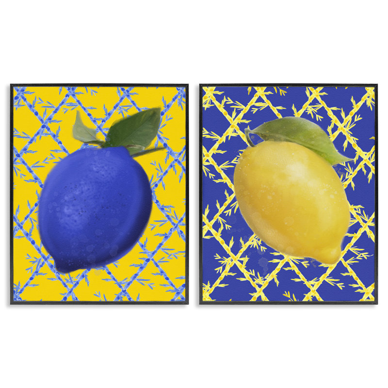 Ensemble de 2 giclées encadrées "Bold Blue & Yellow Lemons", design par Matthew Piotrowicz, H 14 po x l 11 po