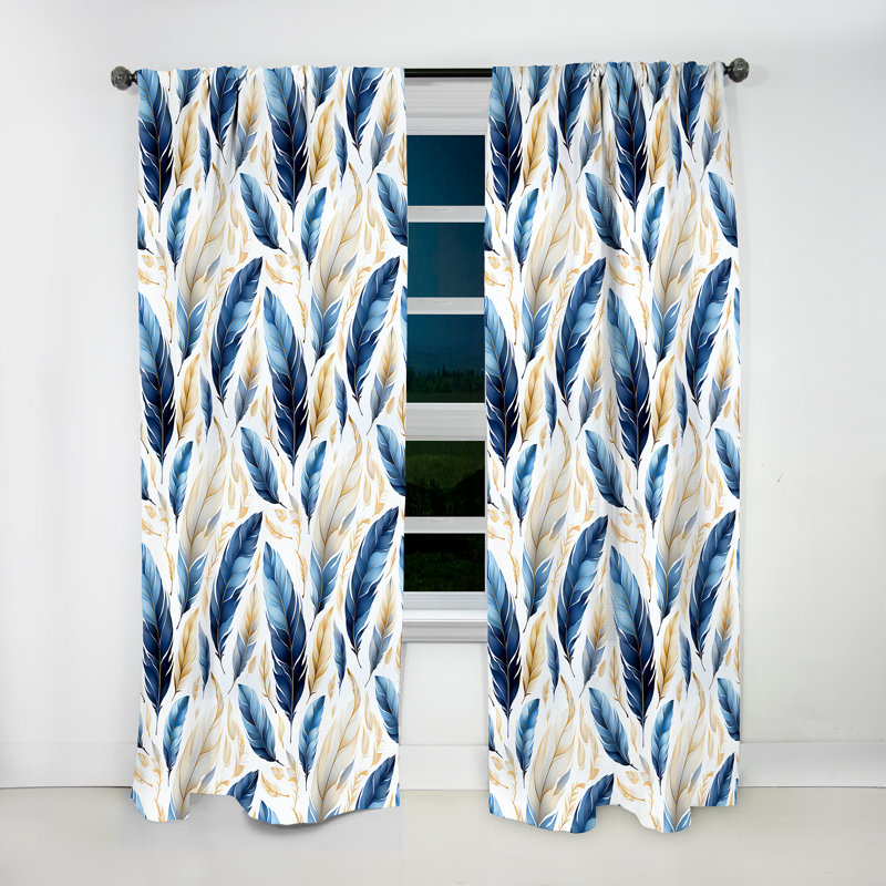 Sapphire Blue Dove Feathers I - Abstract Boho Curtain - Velvet Room Darkening - 1 panel, 52" W x 108" L