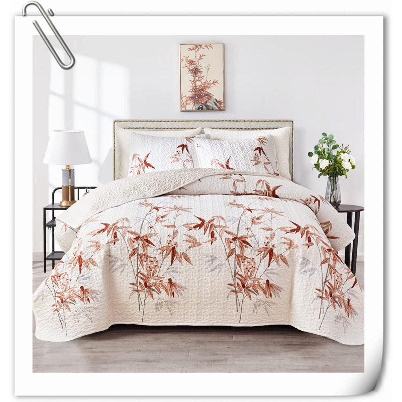 Quilts,3 Pieces Quilt Set, Floral Reversible Bedspread Coverlet Set, Soft Microfiber Lightweight Bed Cover For All Season