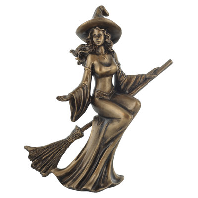 Witch Riding Broomstick Bronze Sculpture Gabrielle Figurine