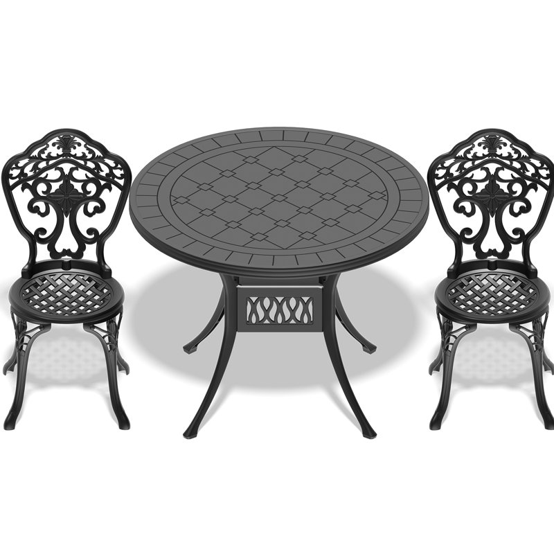 Repas d'extérieur avec structure en fonte d'aluminium - repas en aluminium, à porter, 3 pièces: table, 2 chaises