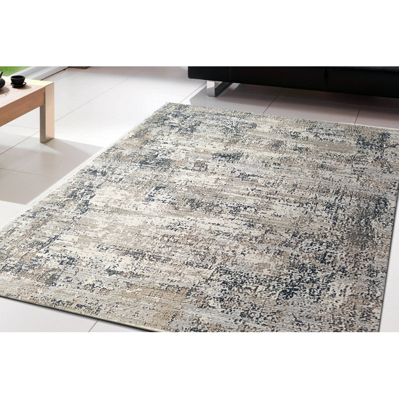 Tapis abstrait / bleu, Rectangle 6 pi 7 po x 9 pi 6 po