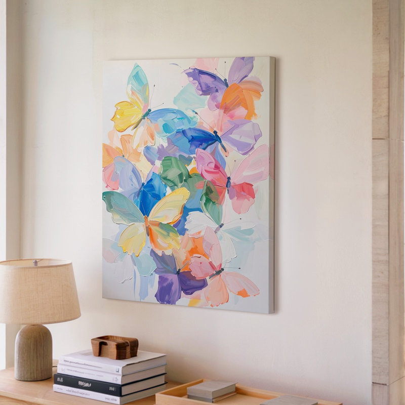 Reproduction d'art moderne à l'aquarelle abstraite avec toile de grappe de papillons peinte à la main, H 30 po x l 30 po