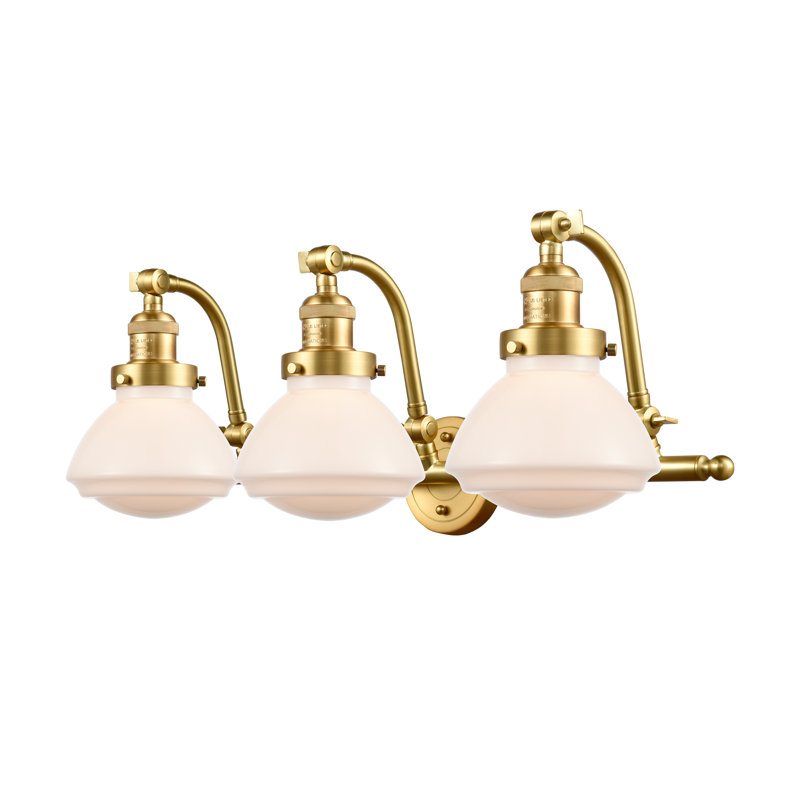 Chesterville 26'' W 3-Light Vanity Light with Glass Shades, 60 Watt Vintage Incandescent Bulb, Matte White, Satin Gold