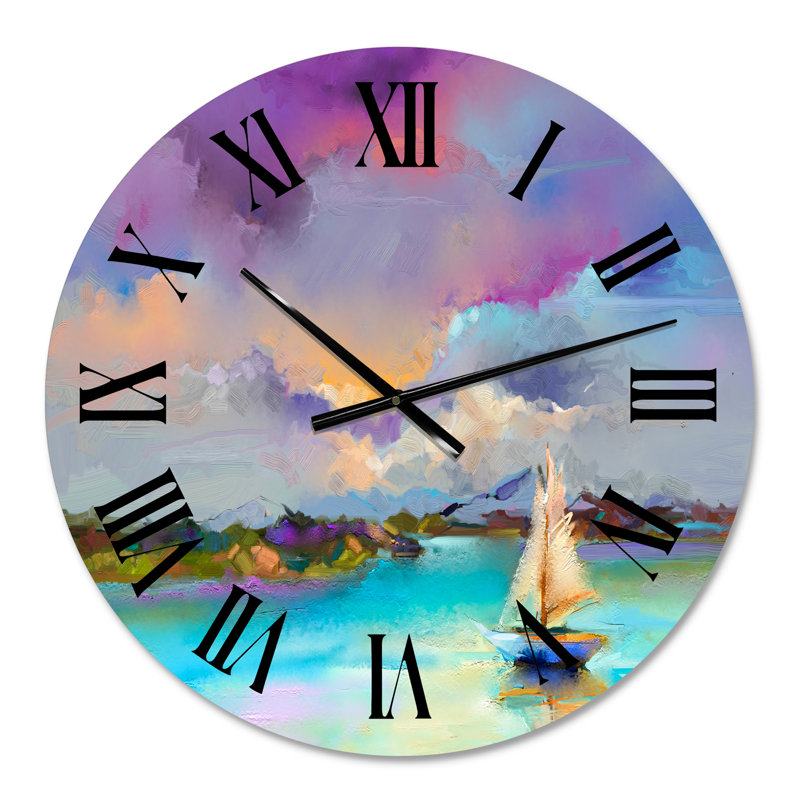Impressionniste paysage marin avec petits bateaux III - horloge murale moderne, Petit