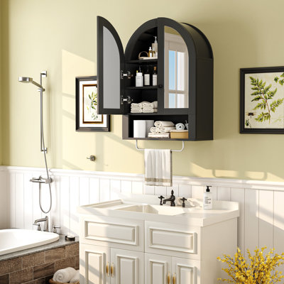 Armoire murale arquée avec portes en miroir et tablettes réglables pour la salle de lavage, la salle de bain et la cuisine