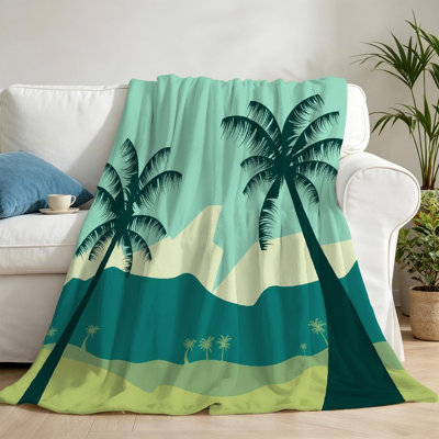 Jeté en flanelle transparente molletonnée, impression de paumes de paysage tropical