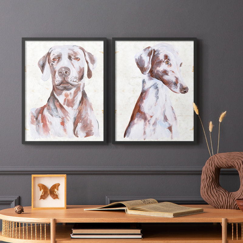 «Sitting Dog I», reproduction encadrée de qualité supérieure - prête à être accrochée - aucun clou requis - aucun clou requis