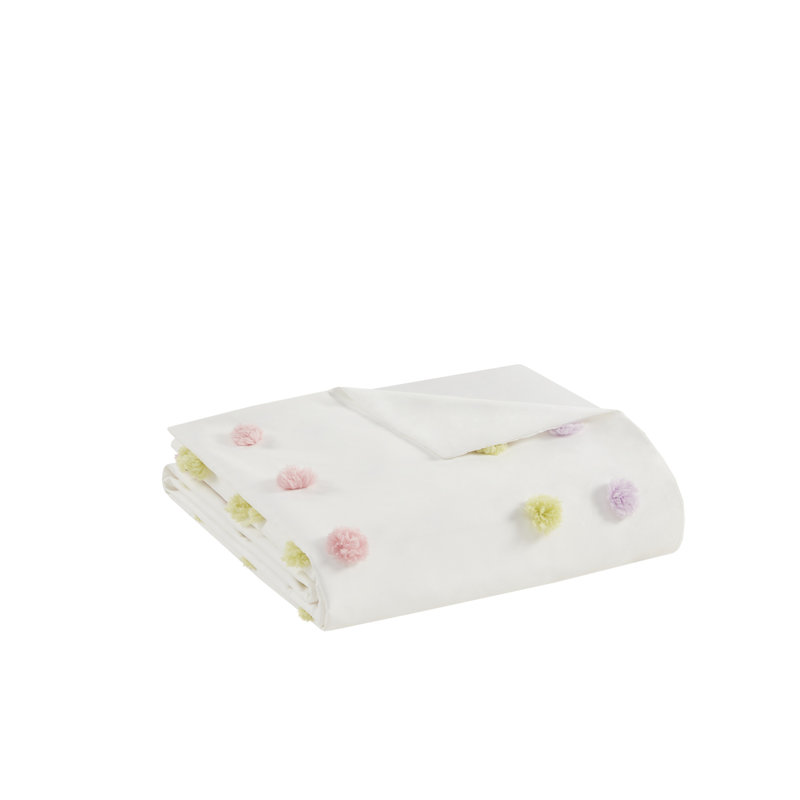 Twin White Pompom Clip Jacquard Duvet Cover Set