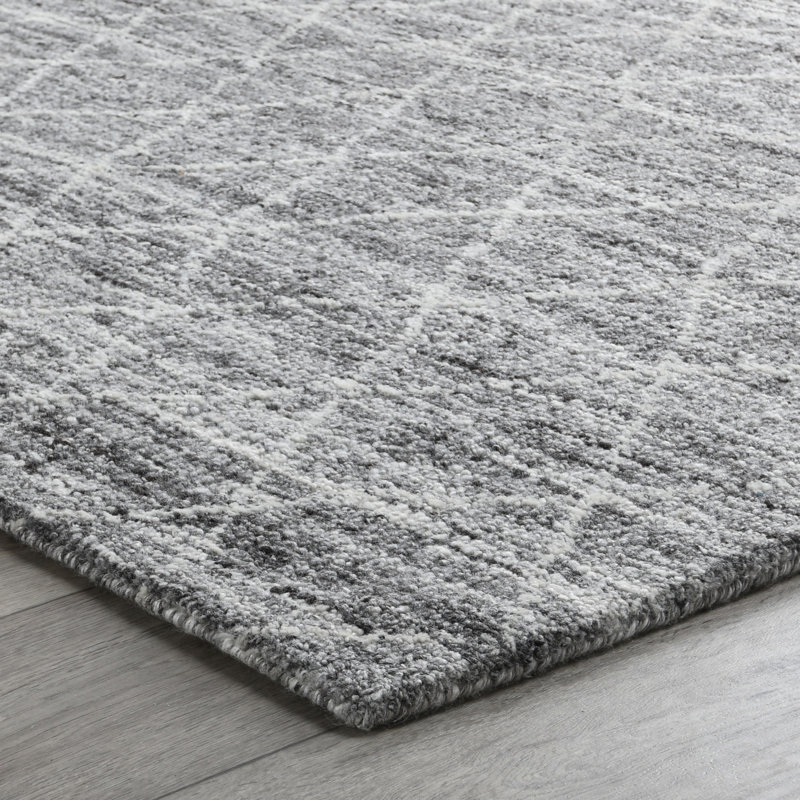 Gray Diamond Tufted Wool and Cotton Rectangular Rug