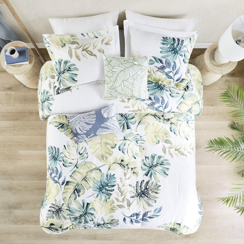 6 édredon très grand en coton - imprimé tropical et jupe de lit 100% confort