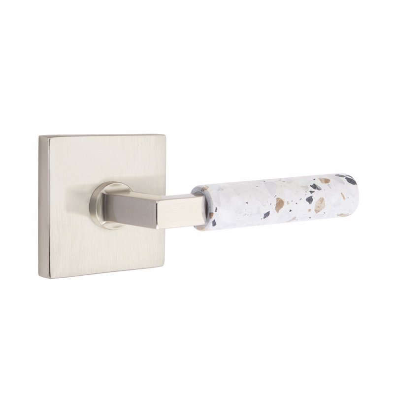 Select - Terrazzo Round Passage (Hall & Closet) Door Lever with Square Rosette, Right, Satin Nickel/Light Terrazzo