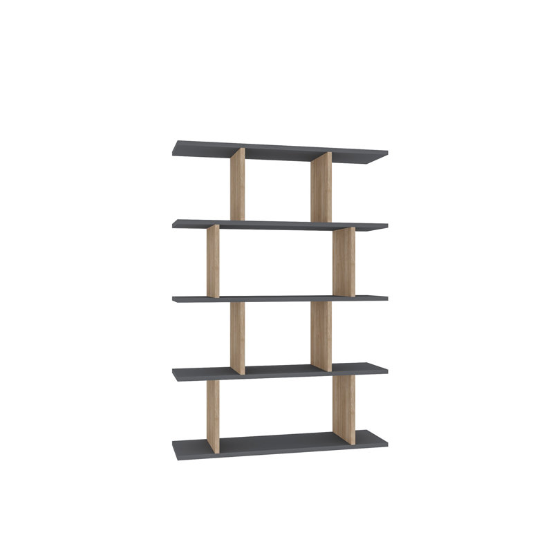 Modern Bookshelf with Numerous Shelves, Anthracite & Oak, 35.4 x 9.8 x 50.2 inches | 100% Melamine Coated Particle Board, Thickness: 0.7 inches | Wall-Mountable Design for Stylish Storage & Display Solutions