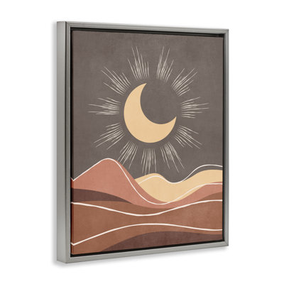 «Boho Moon over Desert», art mural encadré noir sur toile flottante par Nataly White