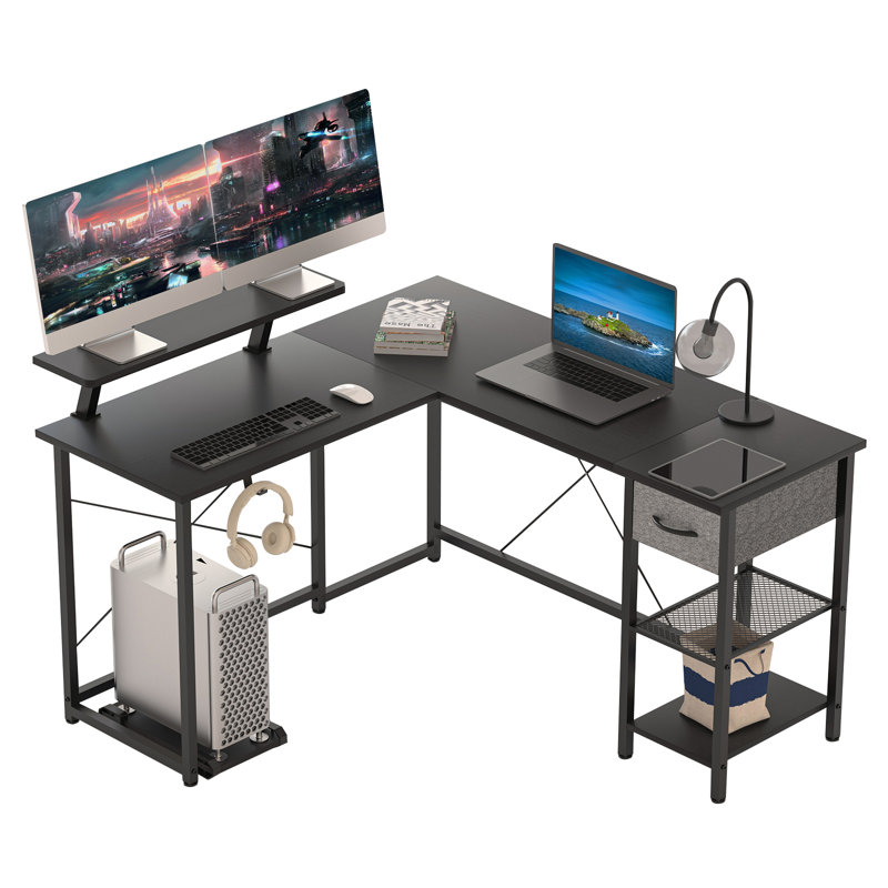 Ivanno Modular L-Shaped Stainless Steel Computer Desk, Black