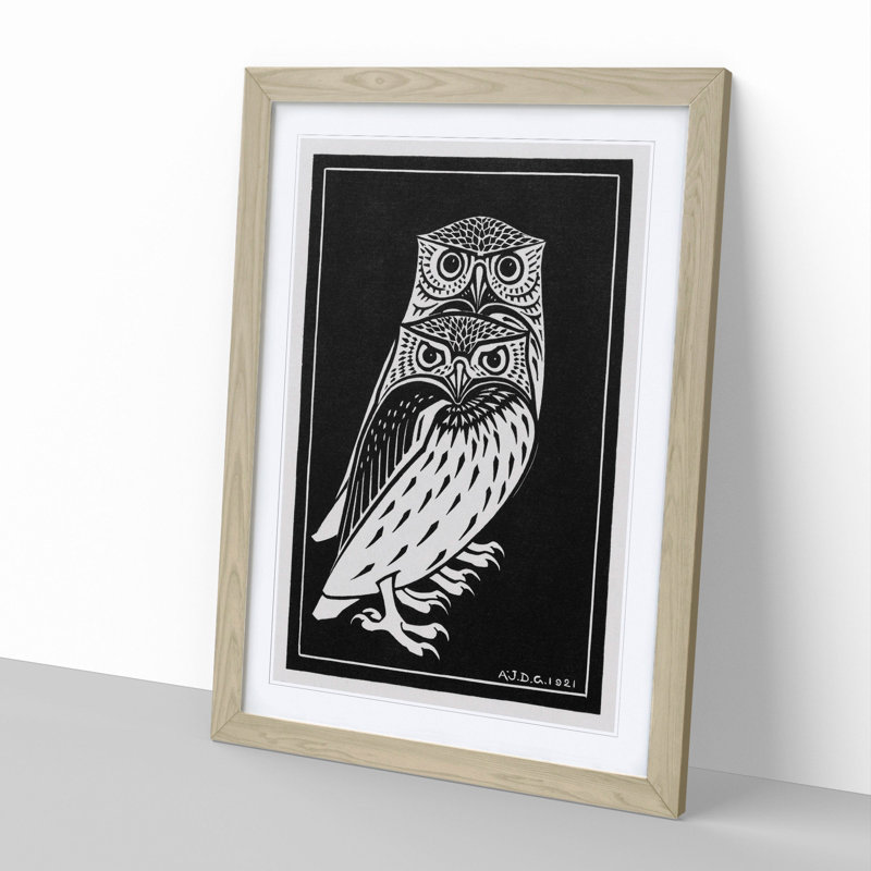 Two Owls by Julie De Graag - Framed Print, 36cm H x 27cm W x 2cm D, Oak Framed