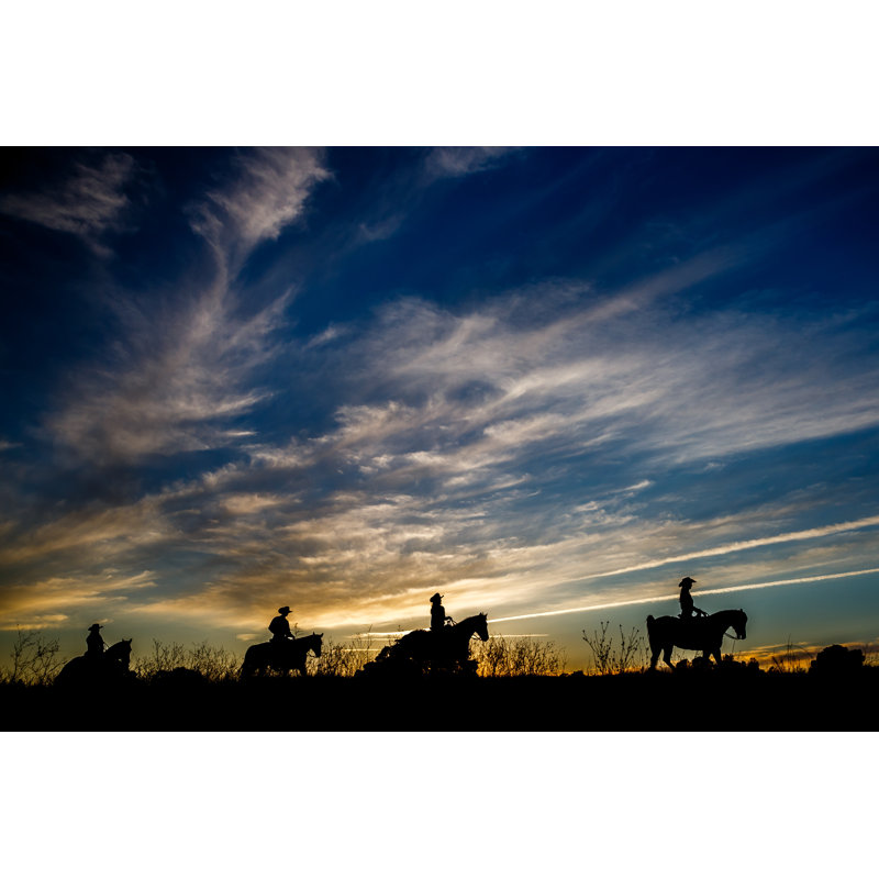Horse Riders At Sunset by DVilfer - Wrapped Canvas Print, 30cm H x 46cm W