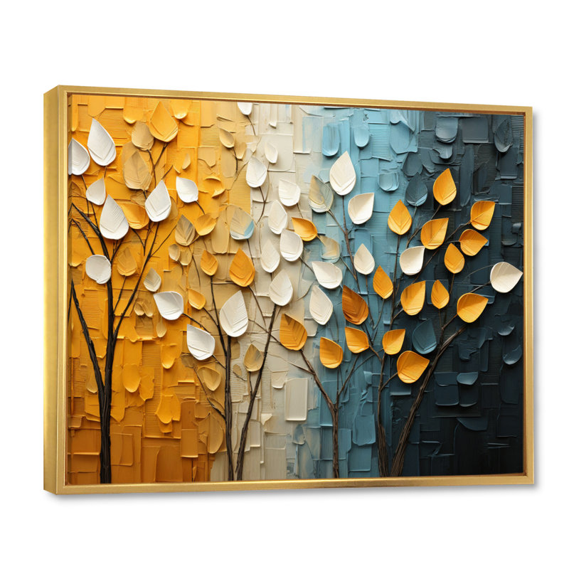 Marizol " Forest Yellow Wood Collage IV ", H 12 po x l 20 po x P 1 po, Cadre flottant doré