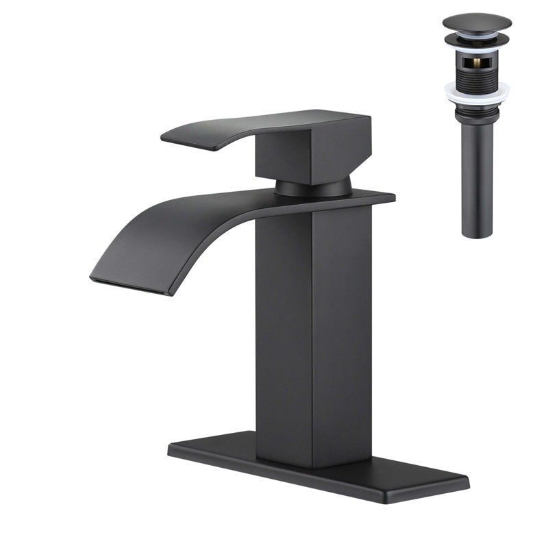 Robinet pour salle de bain à poignée simple avec bonde escamotable Modern, Noir mat