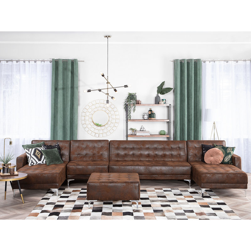 Finnegan 6 Seater Faux Leather Sofa Bed, Brown