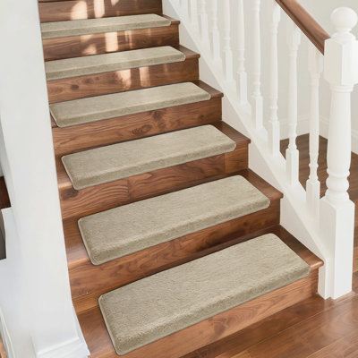 Plush 9.5"x30"x1.2"Bullnosed Carpet Stair Treads Cover*12 Cream Grey