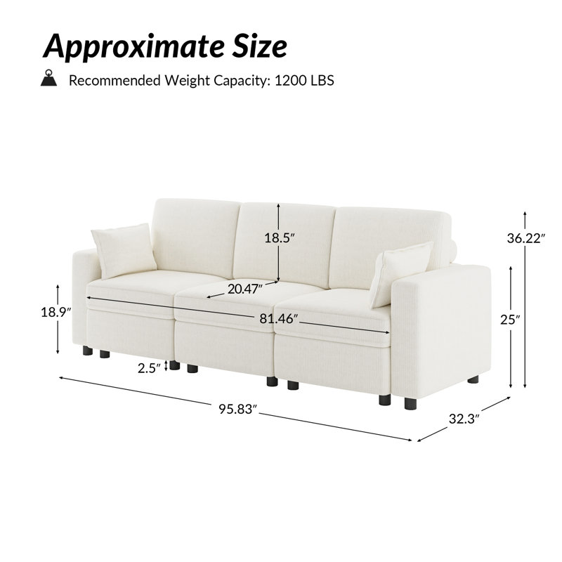 Canapé modulaire 3 pièces Vickey, Blanc