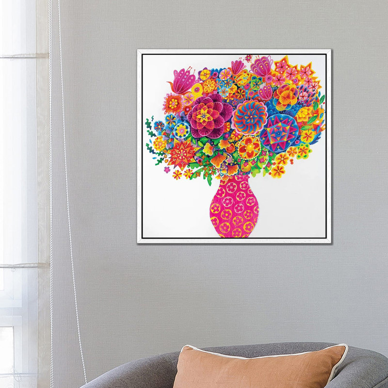 The Pink Vase by Imogen Skelley - Painting on Canvas, 66.04cm H x 66.04cm W x 3.81cm D, White Framed