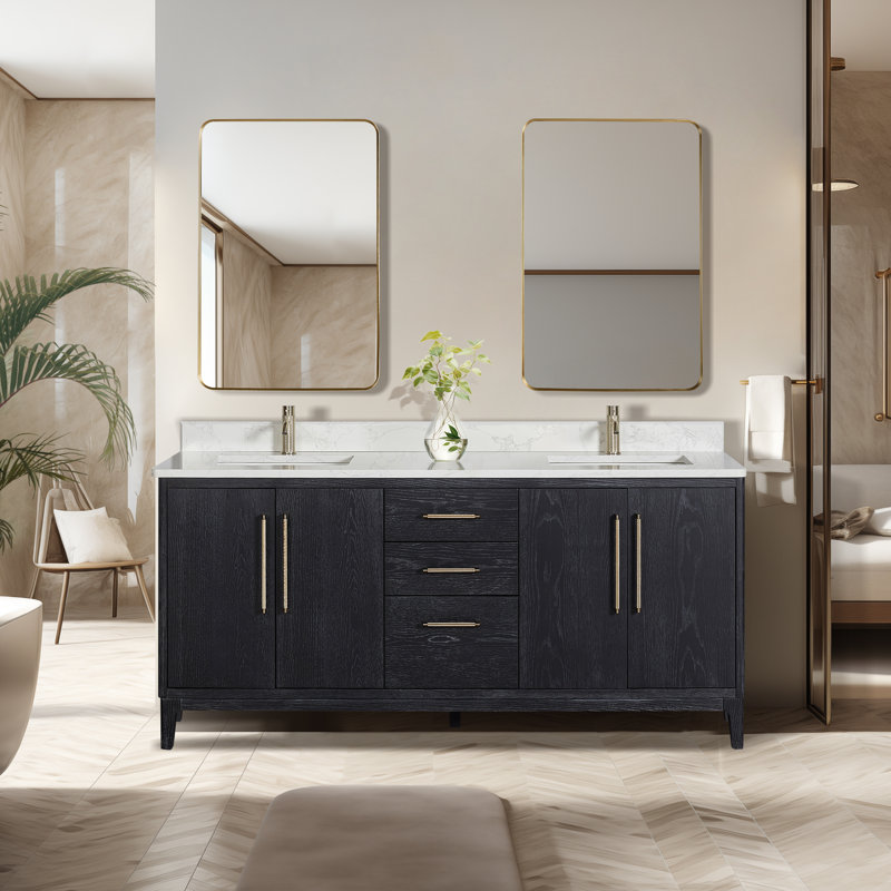 Langosta 72 Free Standing Double Bathroom Vanity with Top, Fir Wood Black