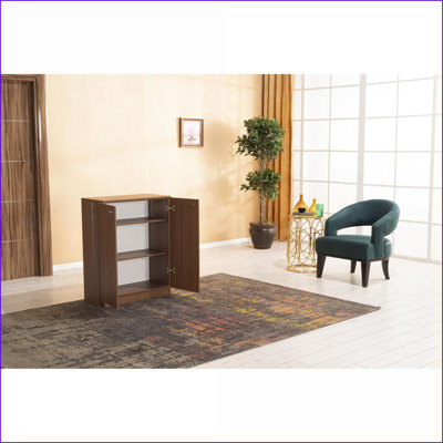 3 Tier Shoe Storage with Walnut Brown Wood Finish | Contemporary Entryway Organizer
