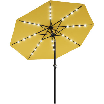 Parasol de patio 10 pi avec lumières solaires, parasol de table d'extérieur avec 8 nervures, résistant aux rayons UV et à l'eau pour le jardin, la piscine, la terrasse