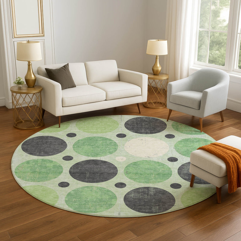 Premium Machine Washable Mayfield AMF1949 Geometric Rug, Round 8'