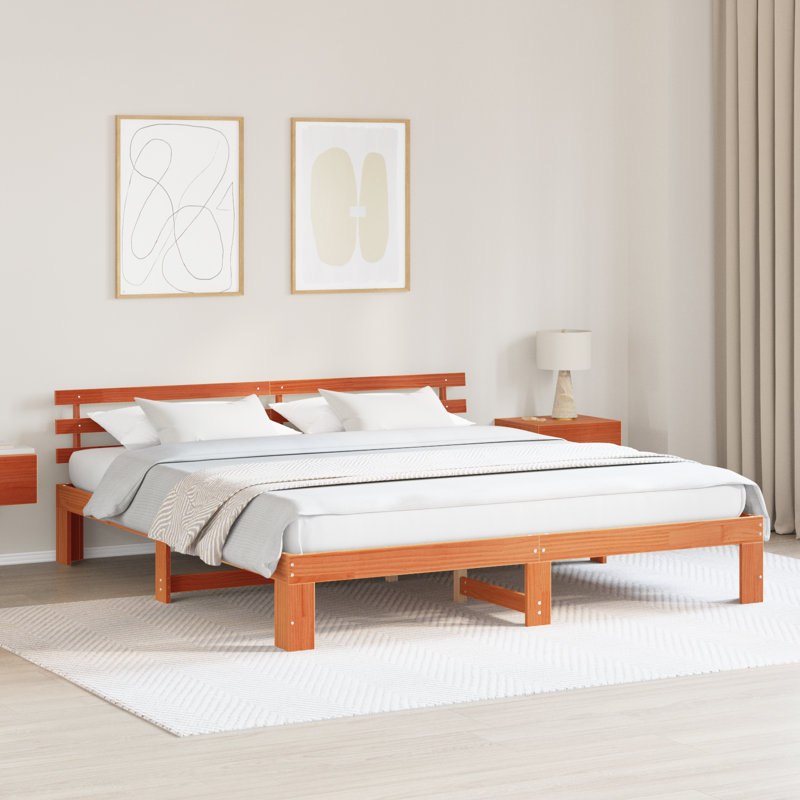 Bed Frame with Headboard Solid Pine Wood, Wax Brown, Super King (6')