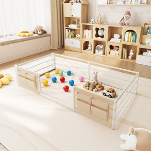 Structure de lit simple avec bibliothèque double couche Montessori, garde-corps de sécurité et support de chevet, lit pour enfants en métal pour chambre à coucher et salle de jeux, blanc (sans lattes)