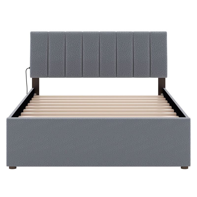 Merthie Full Size Upholstered Platform Bed with Trundle, Gray