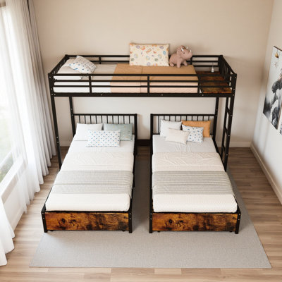 Triple Bunk Bed For Kids,3 Bed Bunk Beds For 3,Metal Triple Bunk Beds,Separates Into 3 Twin Beds,Noise Reduced Structure