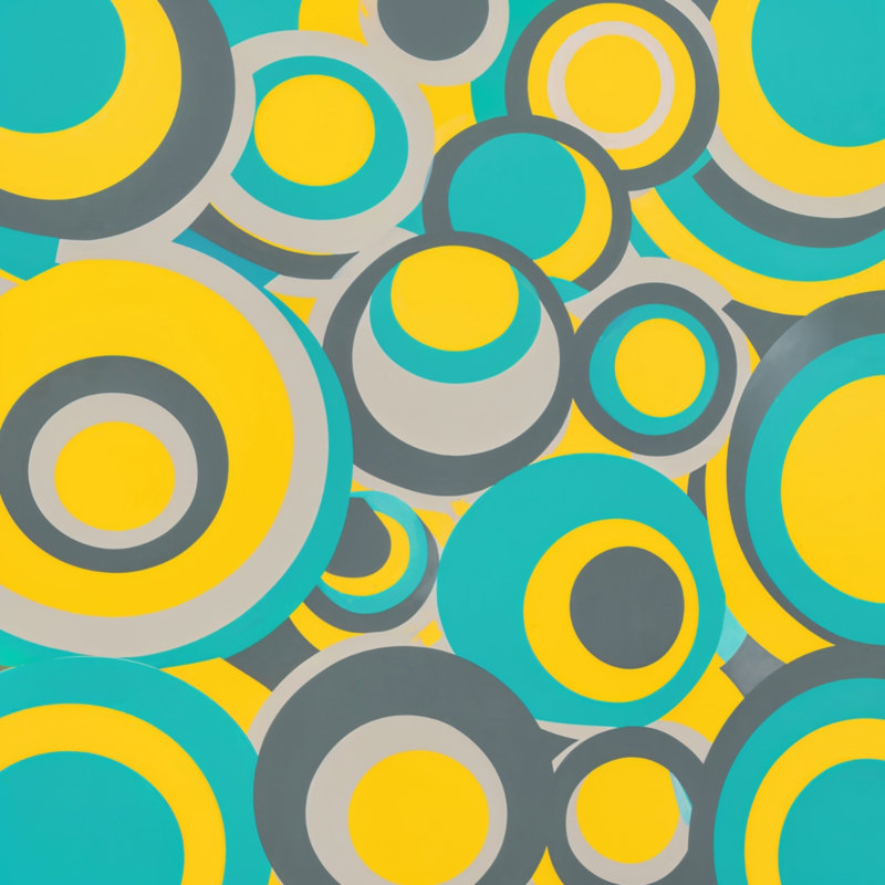 Circular Overlapping Shapes Quilted Thin Bedspread, Twin, Bright Yellow and Teal