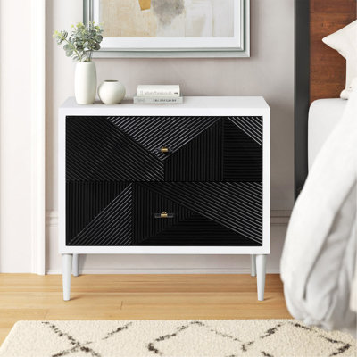 Table de chevet blanche et noire avec 2 tiroirs