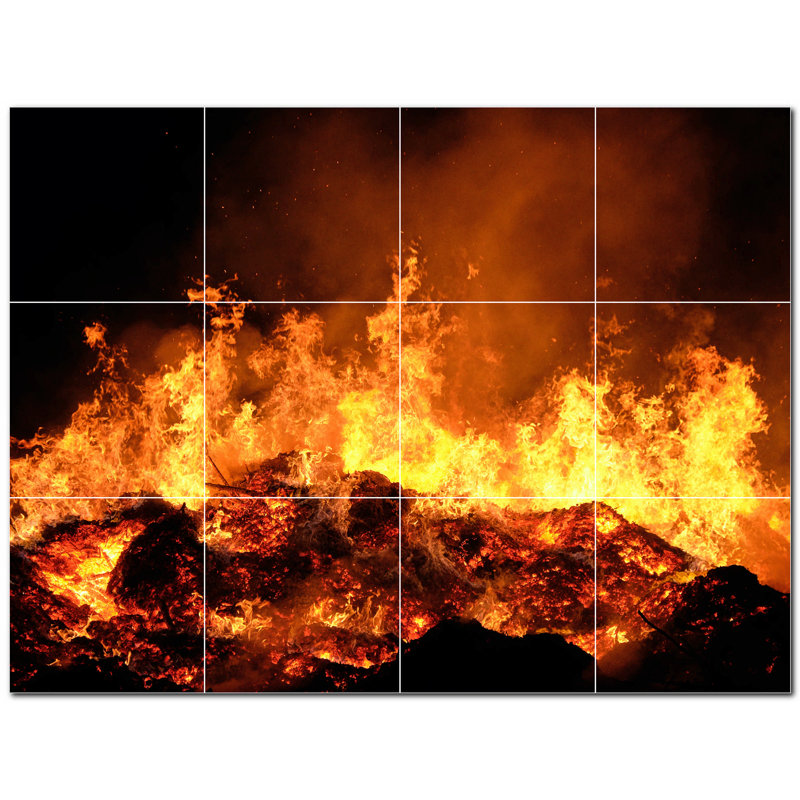 Fire Photo 8'' x 8'' Satin Ceramic Decorative Mural