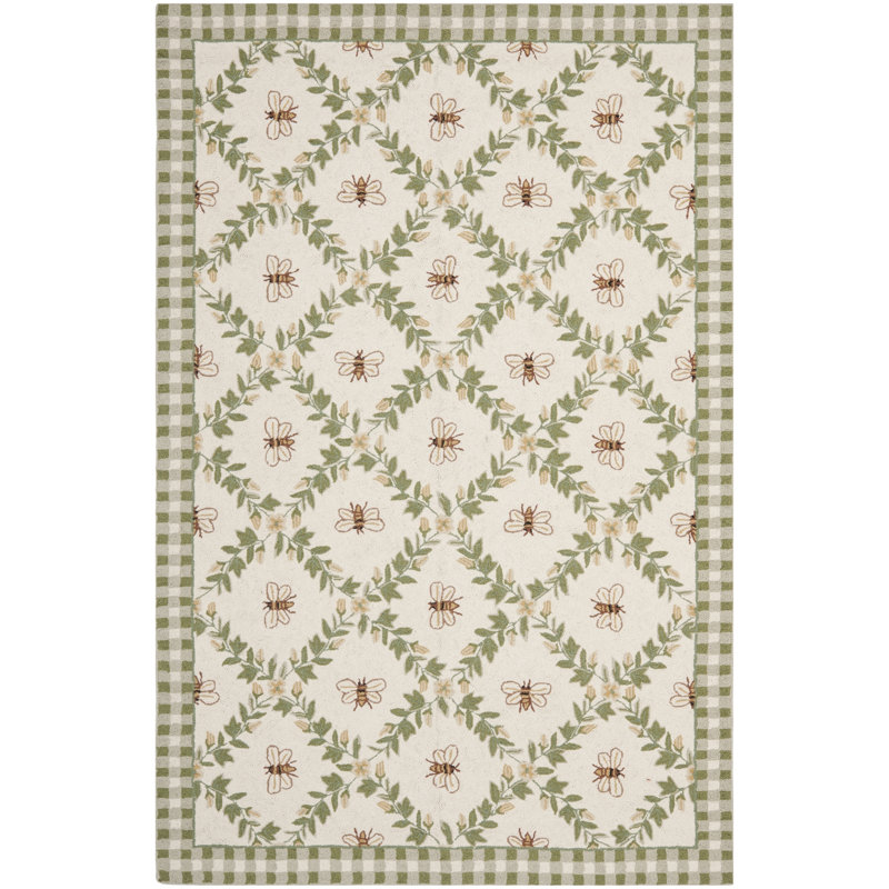 Tapis floral en laine fait à la main Elara, Rectangle 9 pi x 12 pi