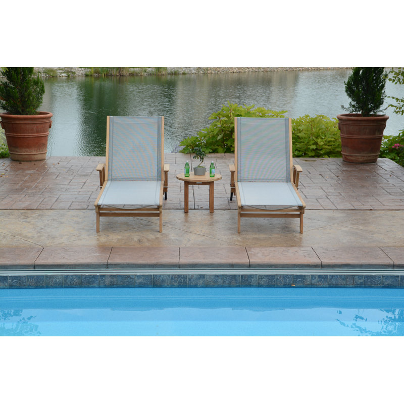 Riviera Teak Outdoor Sling Chaise Lounge, Khaki