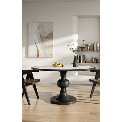 Table de salle à manger moderne à 4 places avec plateau en marbre et base en bois massif Modern